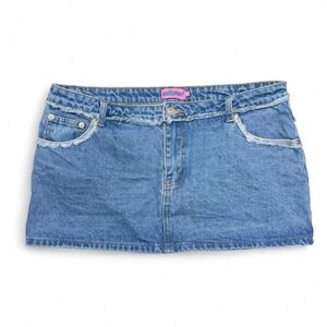 Edikted Denim Mini Skirt Size XL Low Rise Medium Wash Preppy